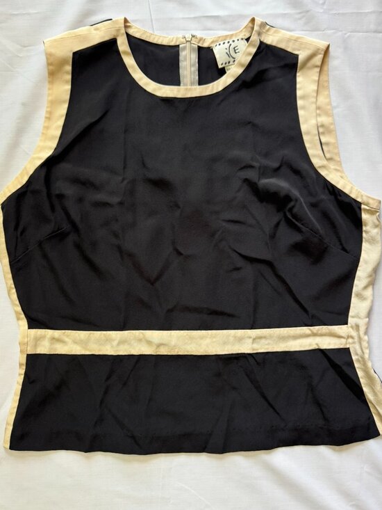 Ice Tops - ICE 100% Silk Contrast Tank in Black Cream — Womens 14